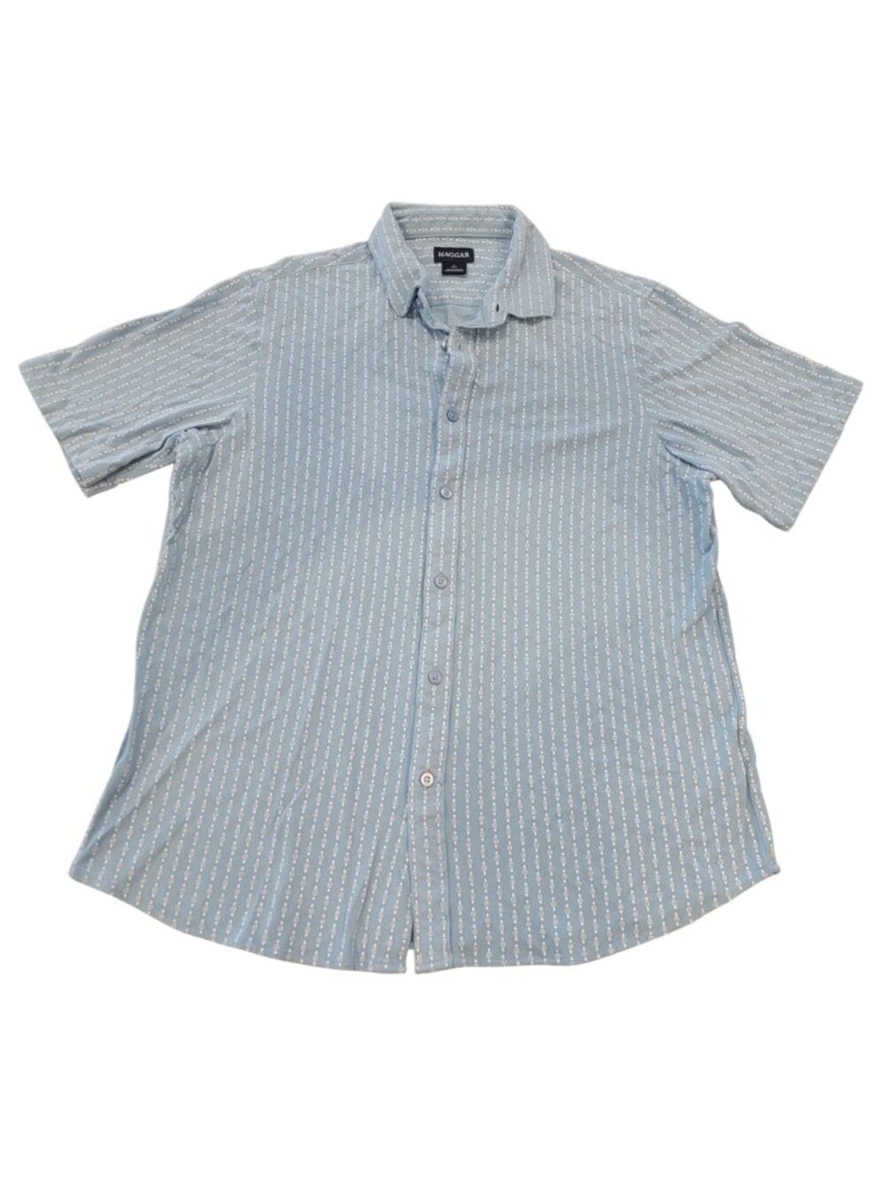Haggar Blue/White Print Men's Button Down Short Sleeve Casual Shirt
